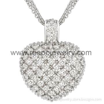 Reeoojewelry Silver Plated Micro Pave Heart Pendant Jewelry Accessories